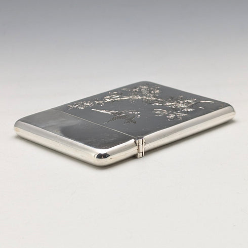 1897 British antique sterling silver card case with Japonism decoration, 75g, Mappin & Webb